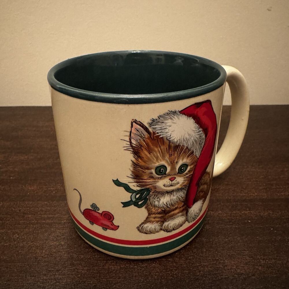 Christmas Kitten Vintage Mug Potpourri Press 1989 Made in Korea Cat Kitty Cup - Picture 4 of 11